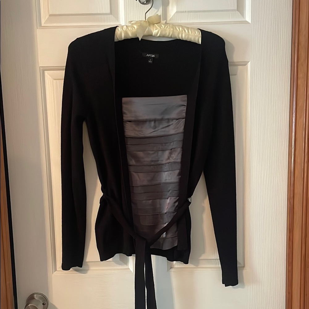 Apt. 9 Black Cardigan with Gray Satin Detail